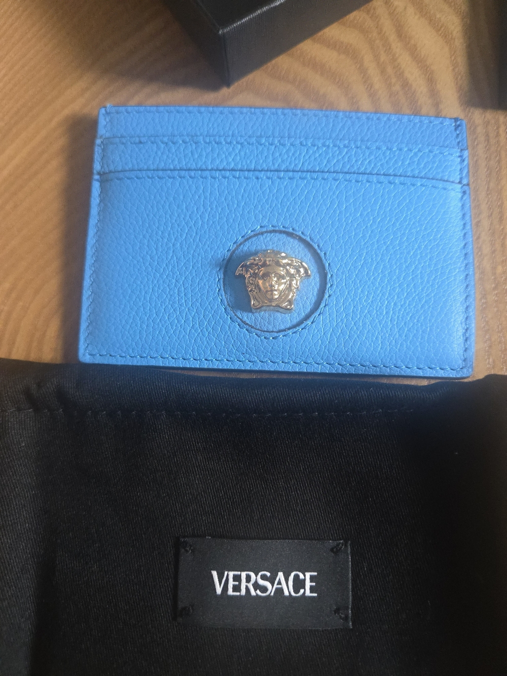 Versace Blue Leather Card Holder with Medusa Emblem Full Inclusion